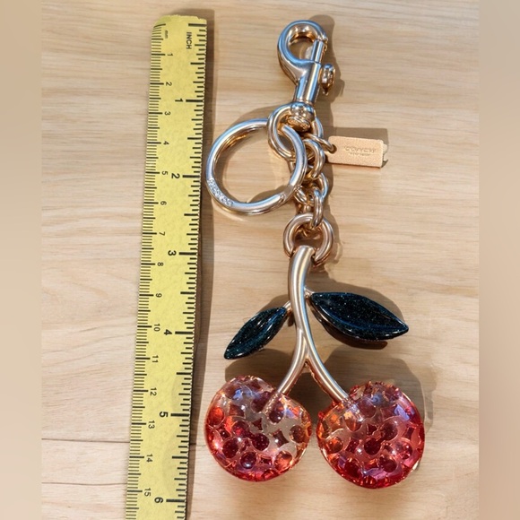 Coach Signature Double Cherry Bag Charm Key Ring NWOT - Picture 4 of 11